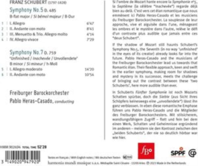 Freiburger Barockorchester, Pablo Heras-Casado - Schubert: Symphonies Nos. 5 & 7 Unfinished (CD)