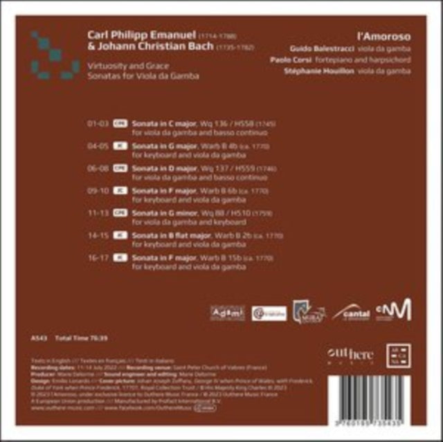 Guido Balestracci; Paolo Corsi; Stephanie Houillon - C.P.E. Bach & J.C. Bach: Virtuosity & Grace - Sonatas For Viola Da Gamba (CD)