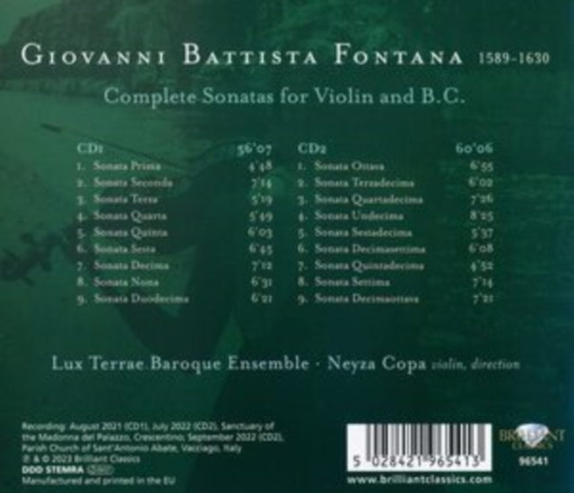 Neyza Copa; Lux Terrae Baroque Ensemble - Fontana: Complete Sonatas For Violin & Basso Continuo (CD)